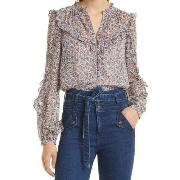 Veronica Beard Abra Floral Print Ruffle Blouse - Picture 2 of 4